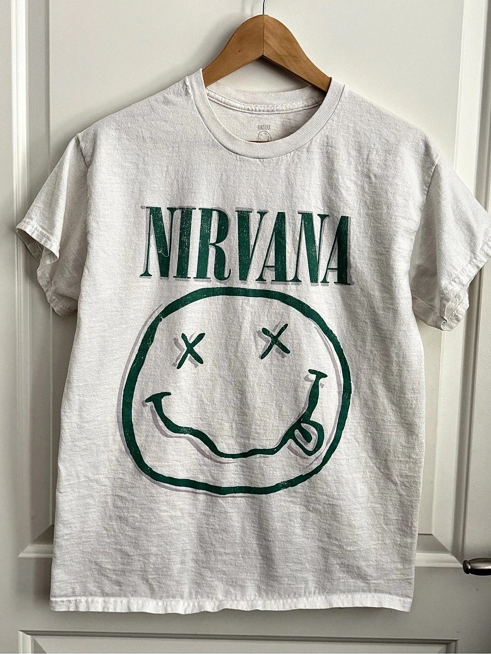Nirvana In Utero Tour Green Smiley White T-Shirt